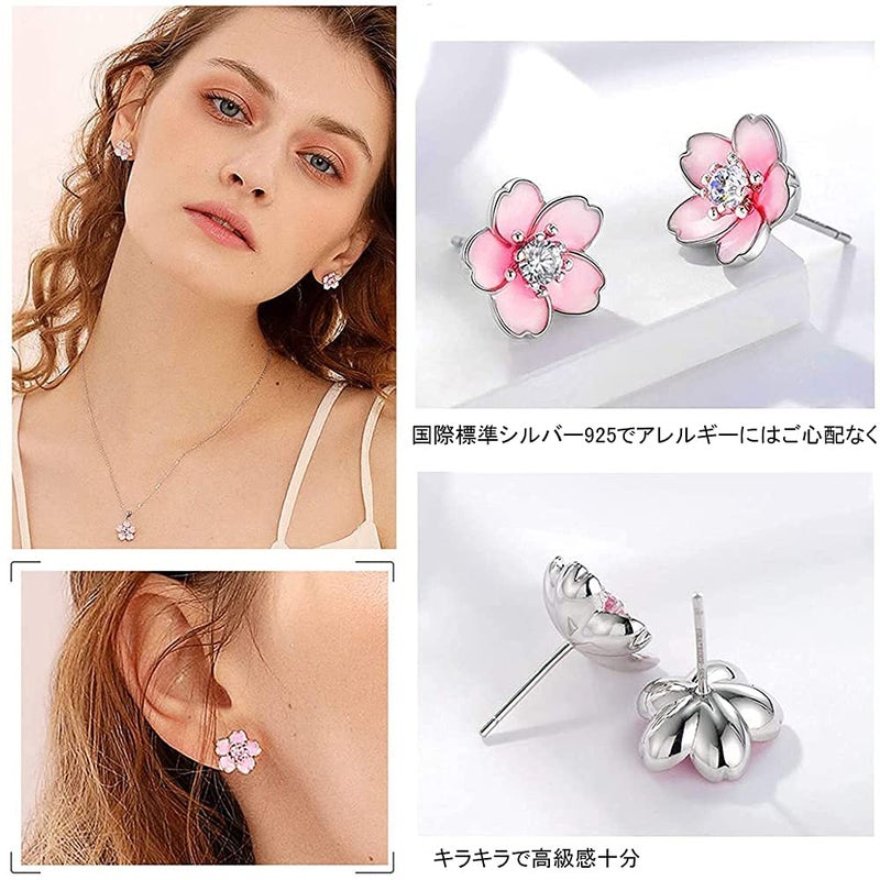 AllenCOCO Pink Flower Earrings for Women, 925 Sterling Silver Stud Earrings, Cute Plumeria Earrings For Women, Cherry Blossom - Image 5